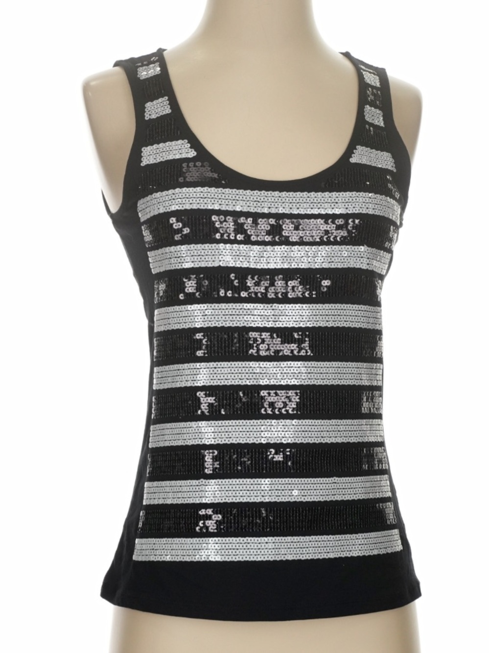 Banana Republic Black & White Sequin Striped Tank Top - Y2K